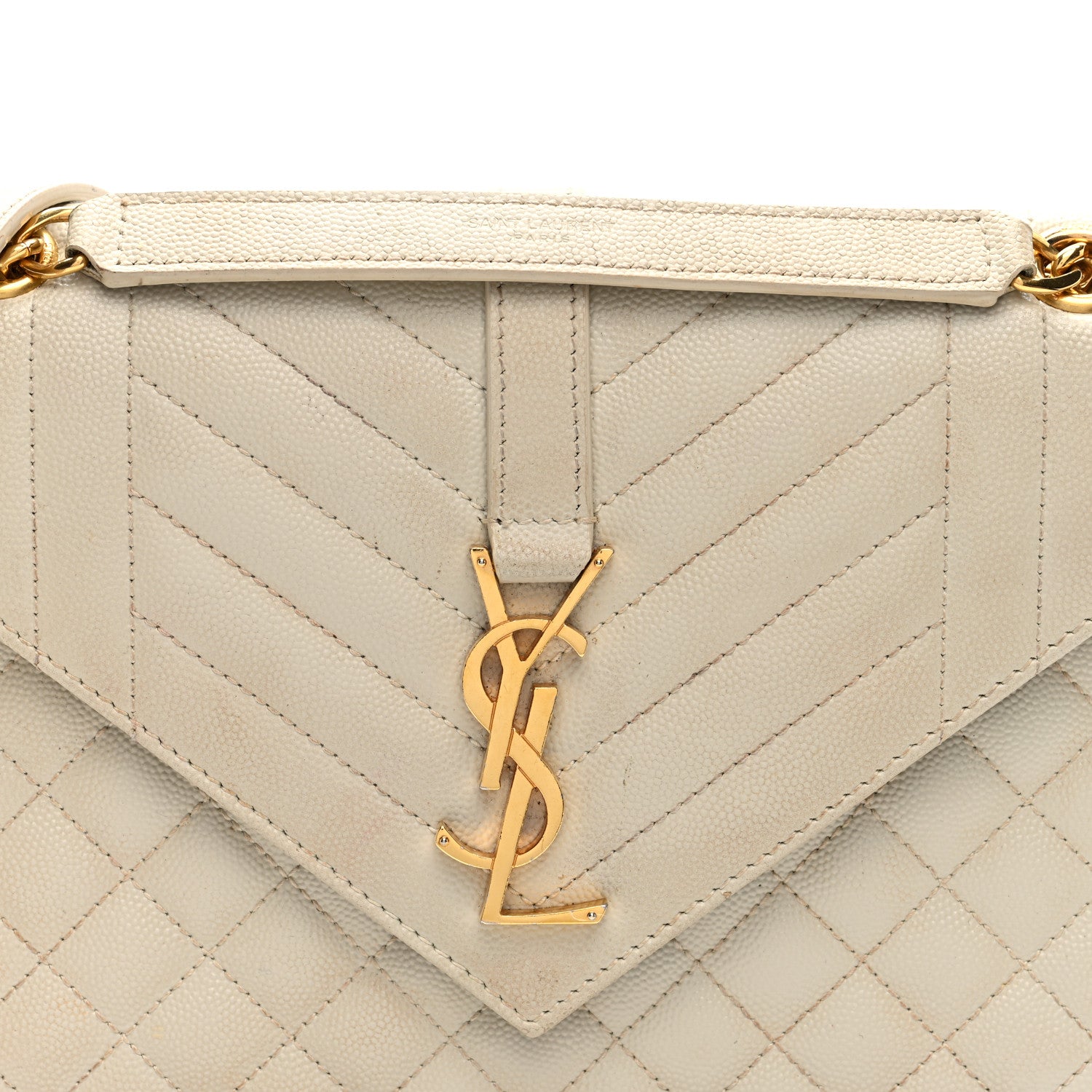 Saint Laurent Grain De Poudre Textured Mixed Matelasse Medium Triquilt Monogram Satchel Crema Soft 7 of 9