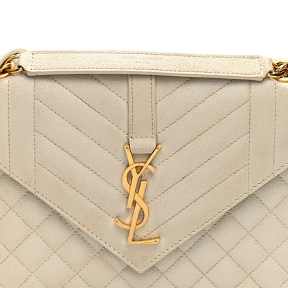 Saint Laurent Grain De Poudre Textured Mixed Matelasse Medium Triquilt Monogram Satchel Crema Soft 7 of 9