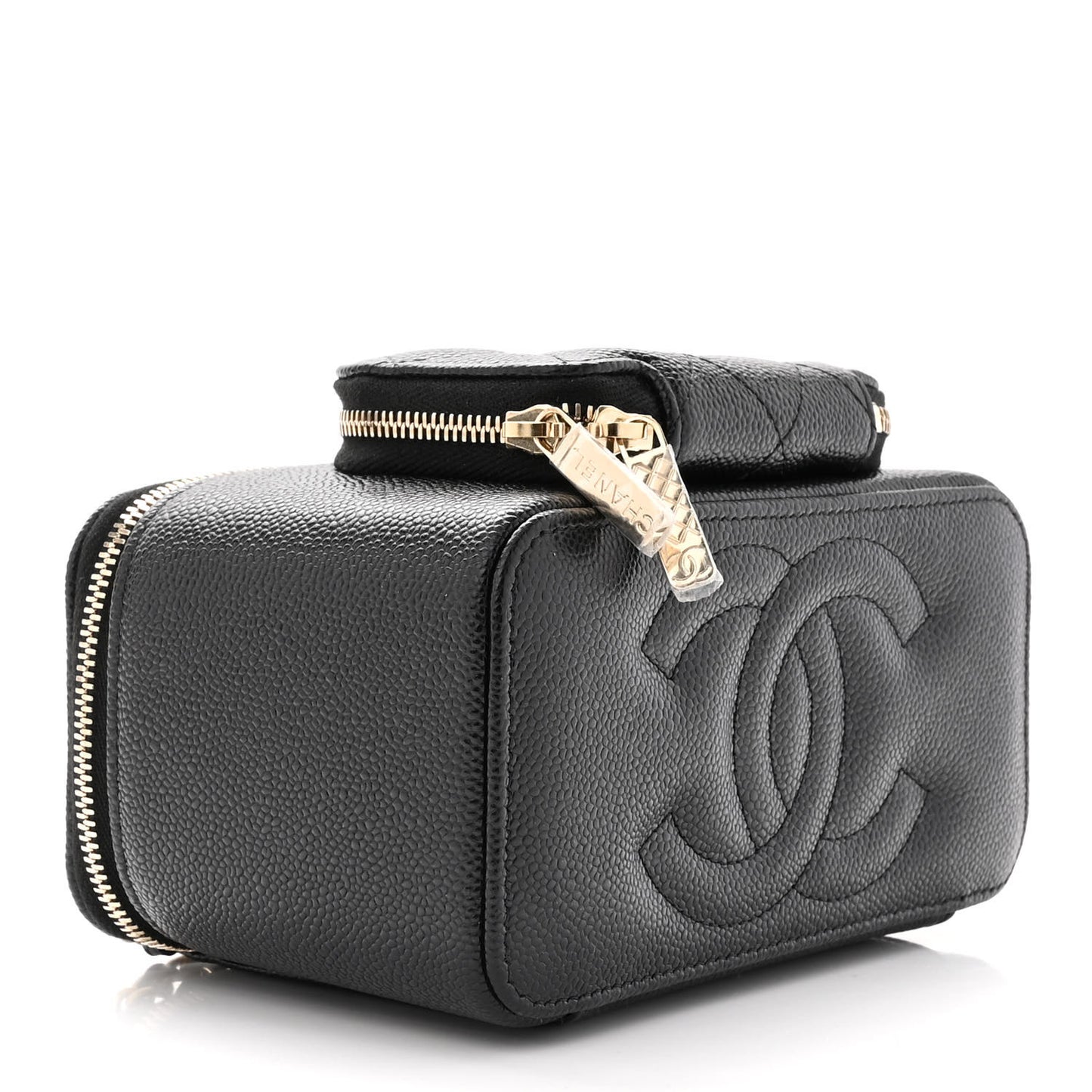 Caviar Quilted Top Handle Pocket Vanity Case Black
