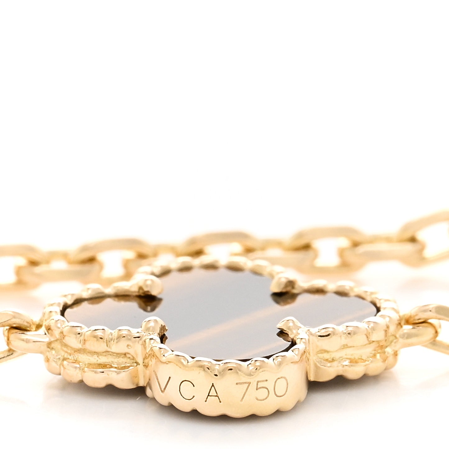 18K Yellow Gold Tiger Eye 10 Motifs Vintage Alhambra Necklace