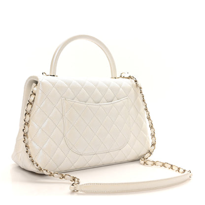 Chanel Iridescent Caviar Quilted Small Coco Handle Flap White 3 of 10