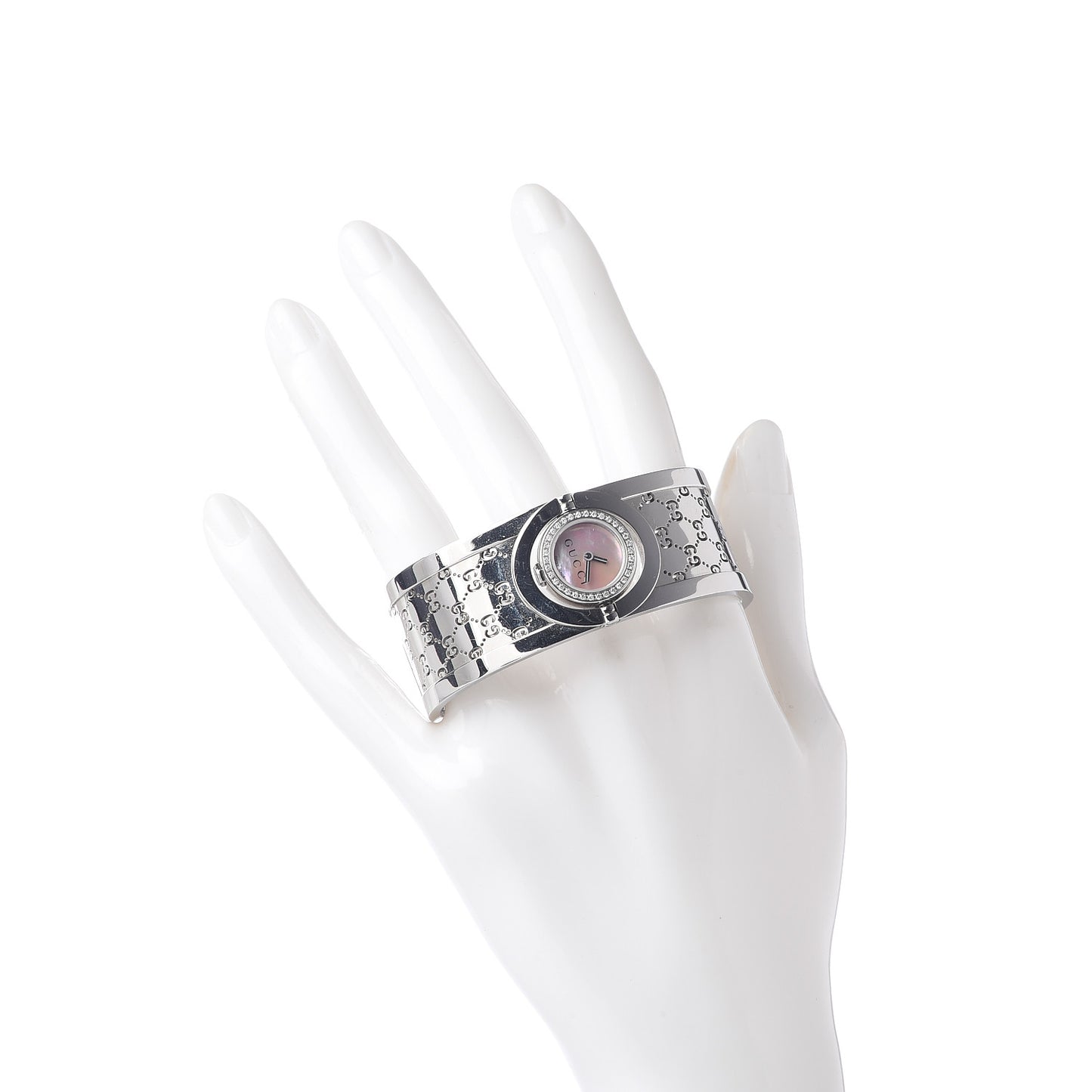 Stainless Steel Diamond Bezel Pink Mother of Pearl 23mm Twirl Quartz Watch