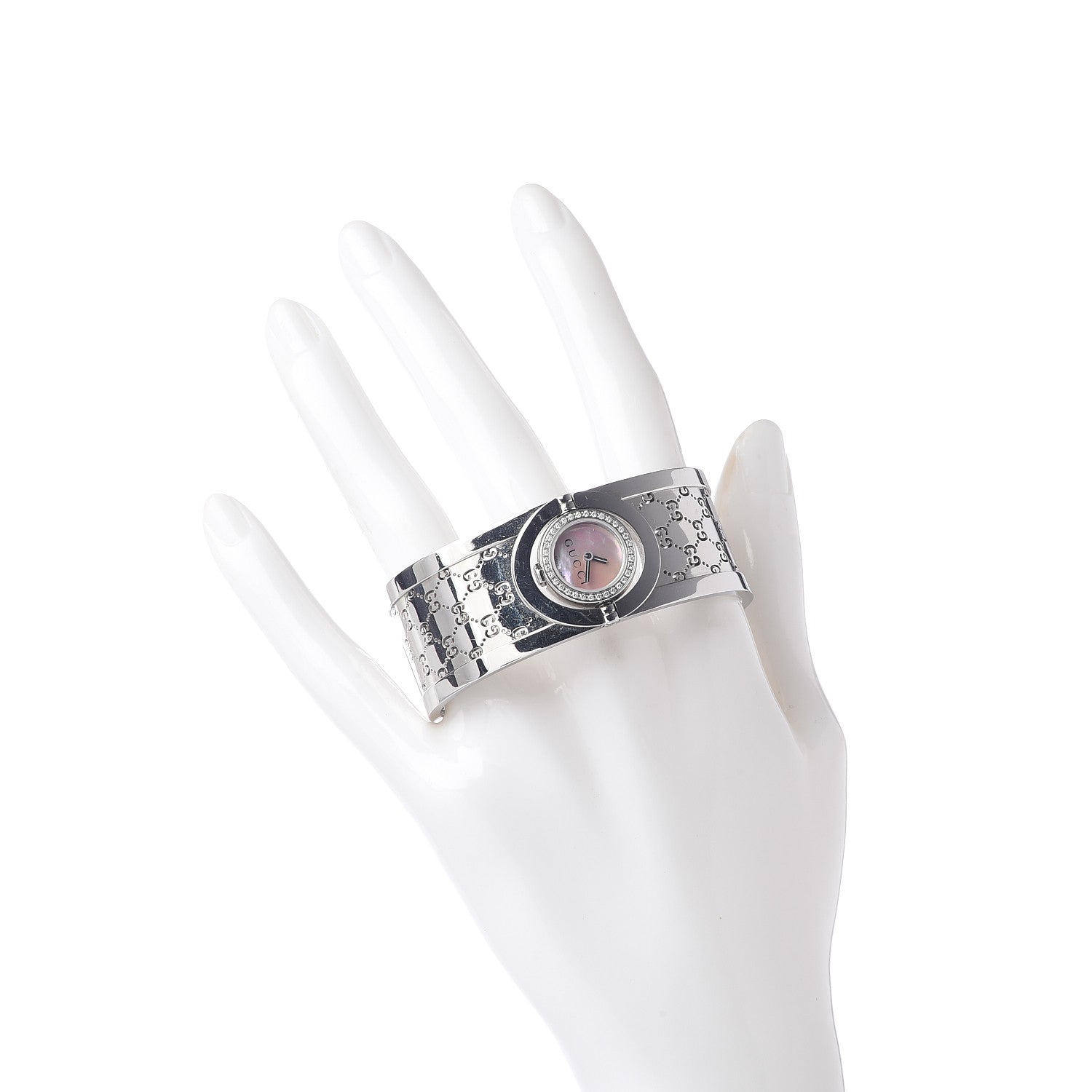 Gucci Stainless Steel Diamond Bezel Pink Mother of Pearl 23mm Twirl Quartz Watch 2 of 7