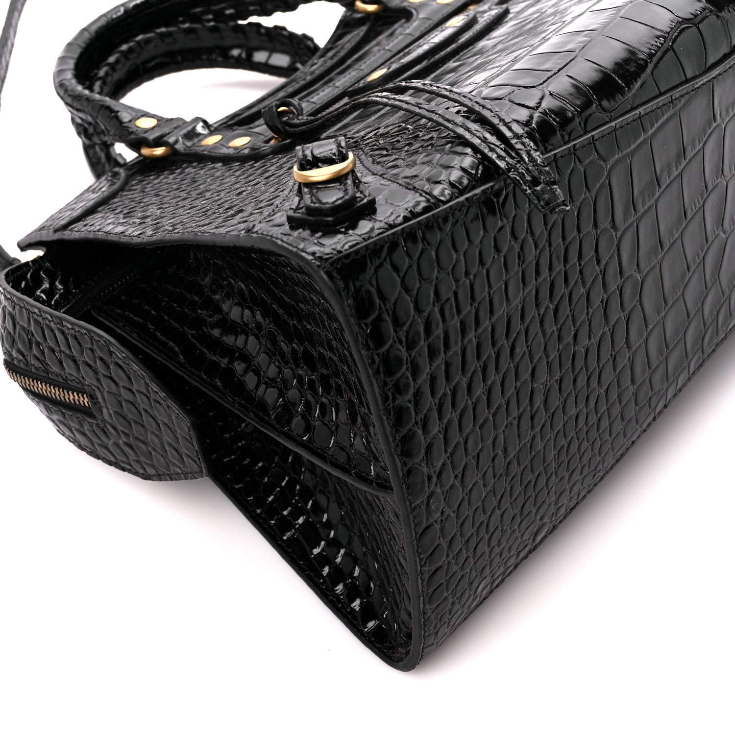 Balenciaga Shiny Supple Calfskin Crocodile Embossed Brass Hardware Neo Classic City Black 9 of 10