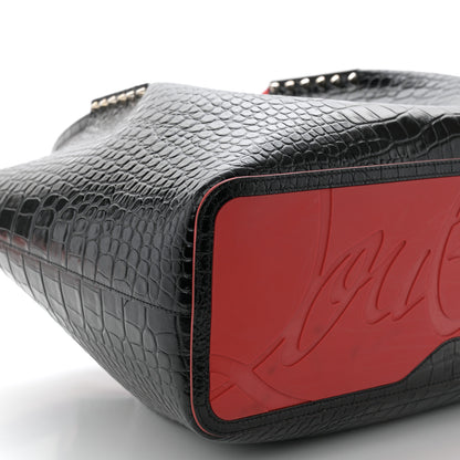 Christian Louboutin Calfskin Crocodile Embossed Spikes Large Cabarock Black 8 of 9