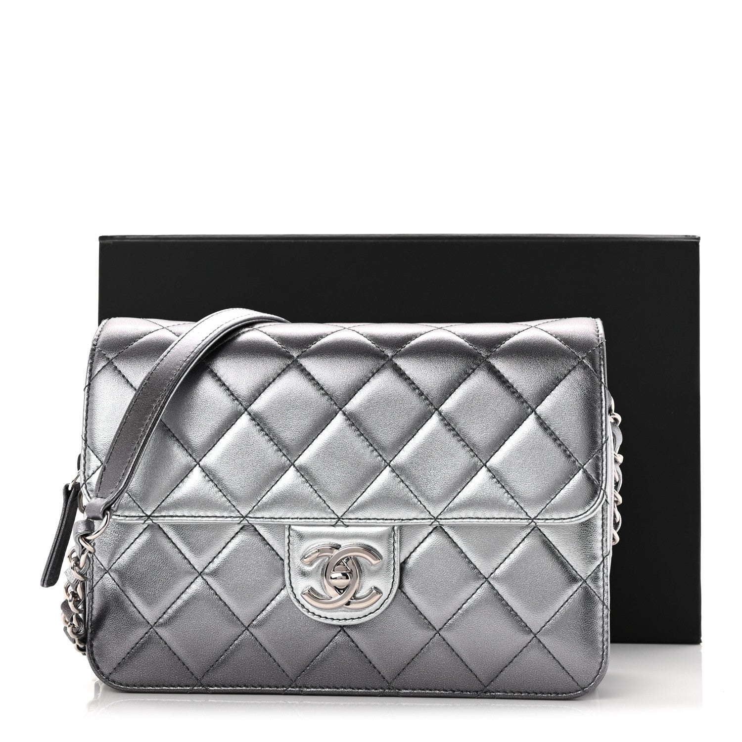 Chanel Metallic Lambskin Large Like A Wallet Flap Silver 1862026