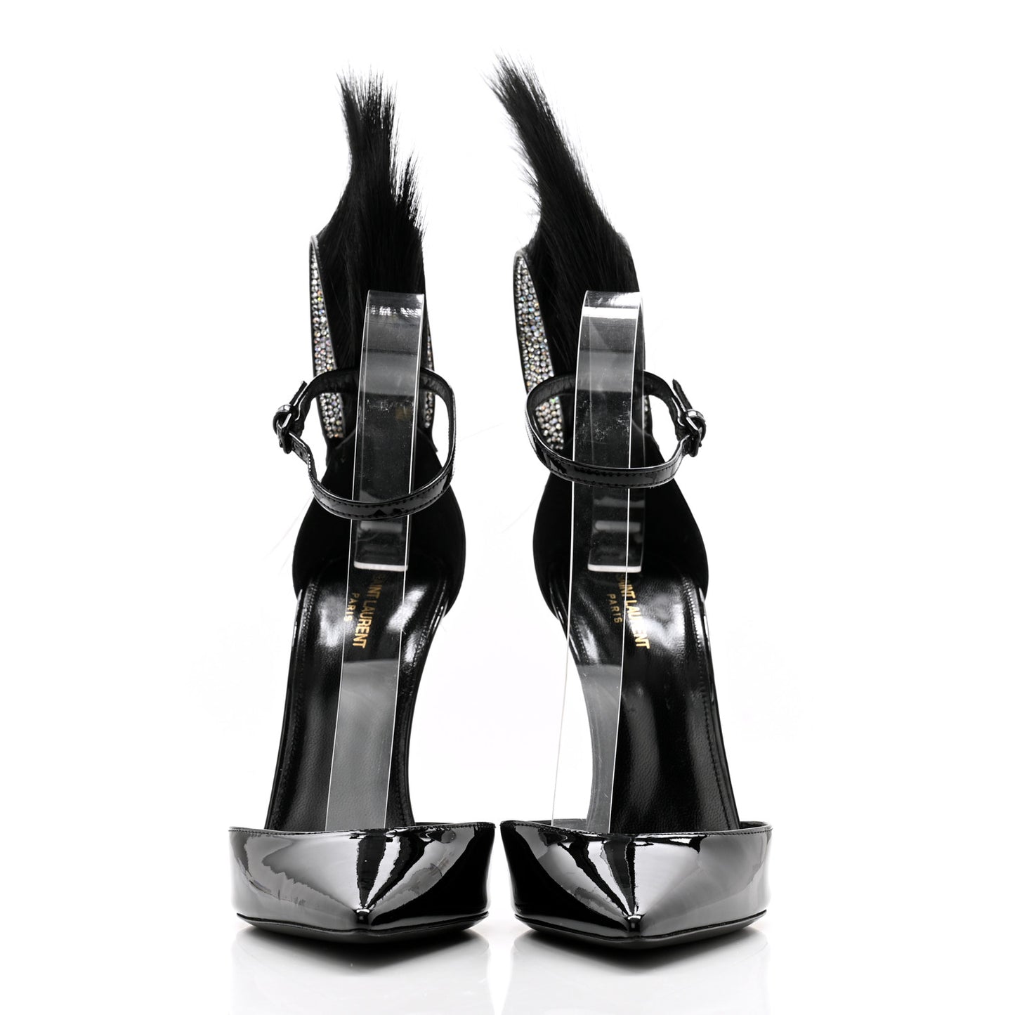 Patent Calfskin Fur Jamie 110 Pumps 38.5 Black