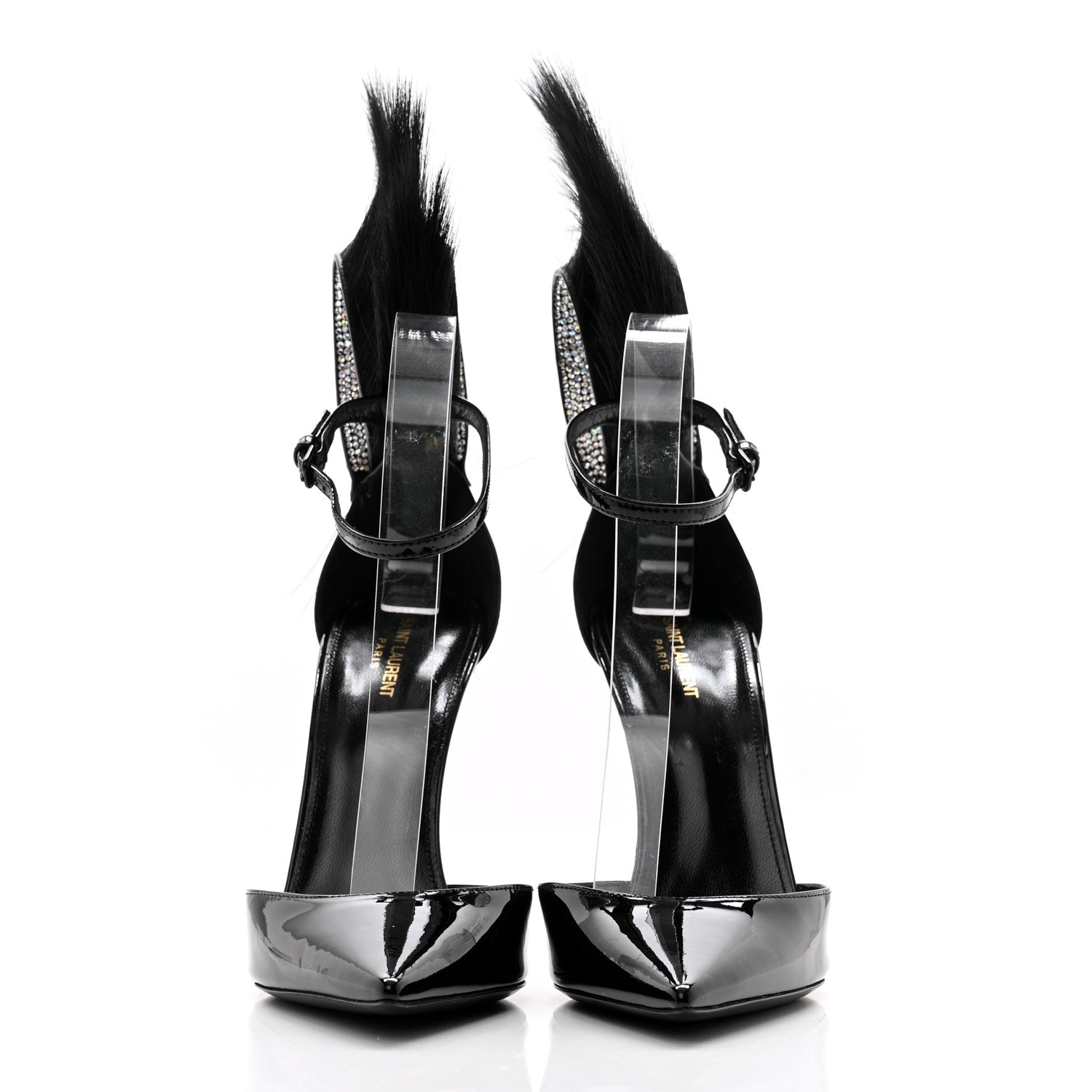 Saint Laurent Patent Calfskin Fur Jamie 110 Pumps 38.5 Black 2 of 9
