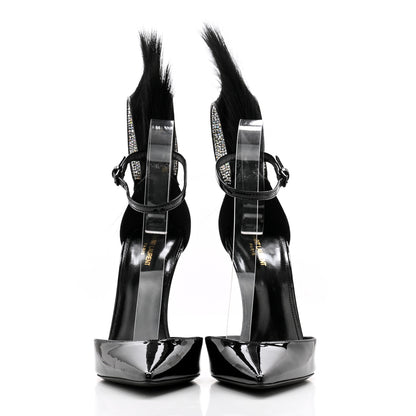 Saint Laurent Patent Calfskin Fur Jamie 110 Pumps 38.5 Black 2 of 9