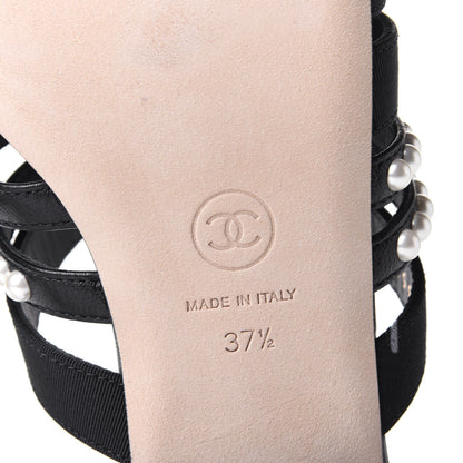 Chanel Grosgrain Pearl Mules 37.5 Black 8 of 11