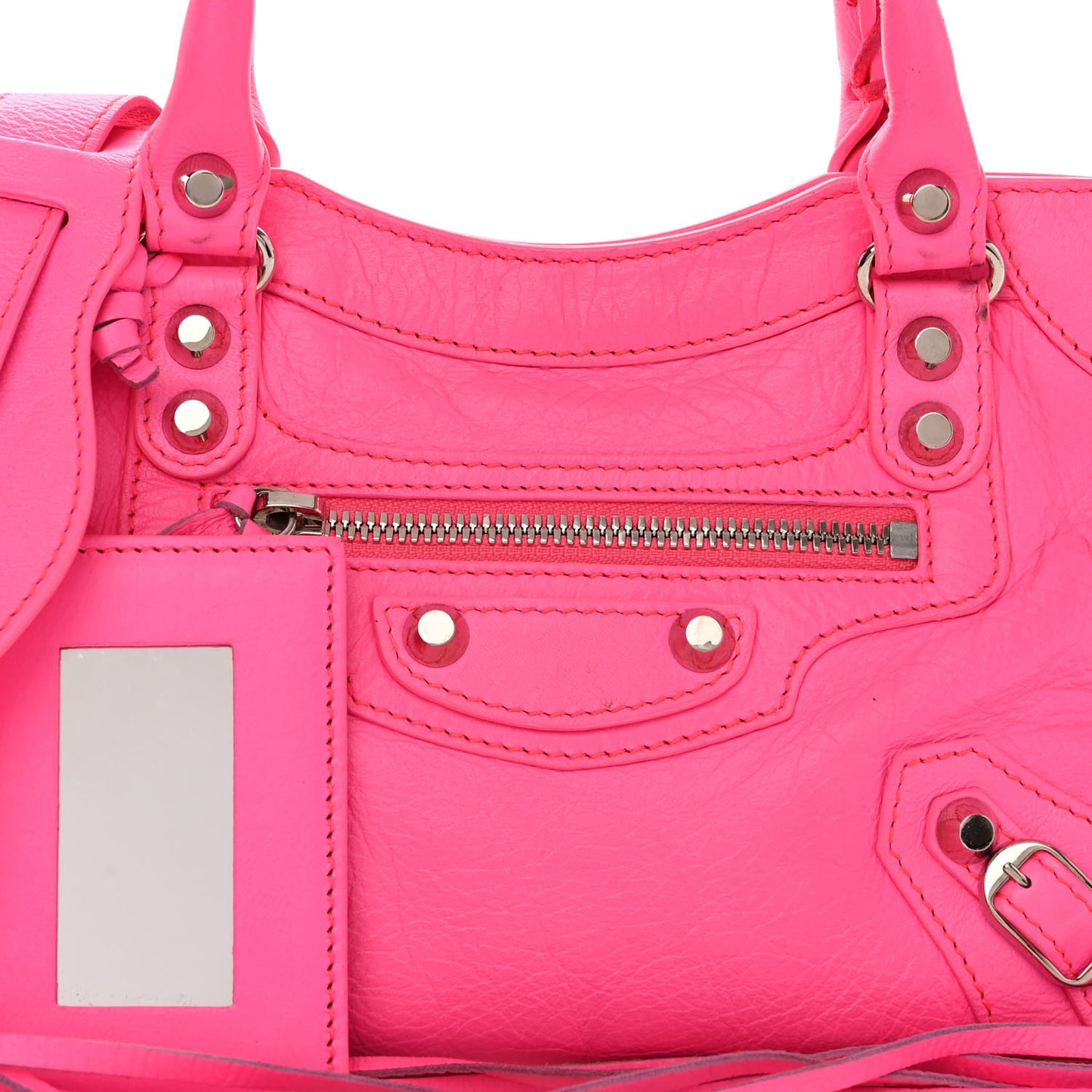 Agneau Classic Silver Hardware Mini City Rose Fluo