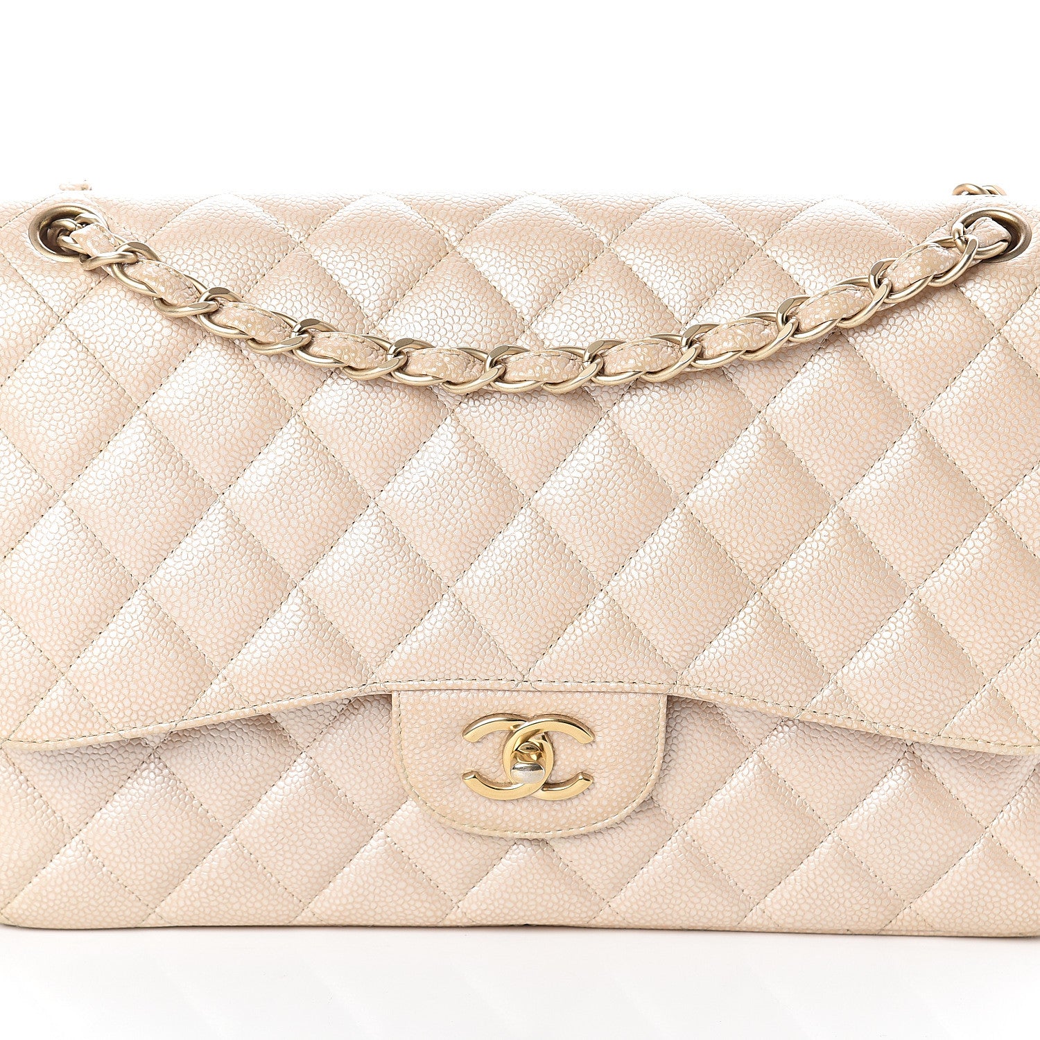 Chanel Pearly Caviar Quilted Jumbo Double Flap Light Beige 7 of 9