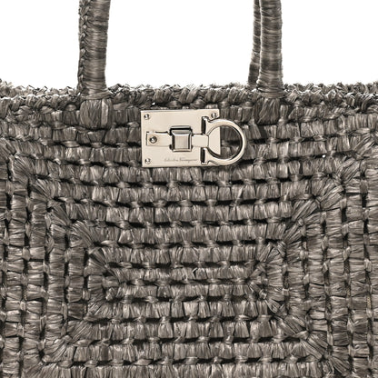 Salvatore Ferragamo Raffia Medium The Studio Box Bag Silver 8 of 10