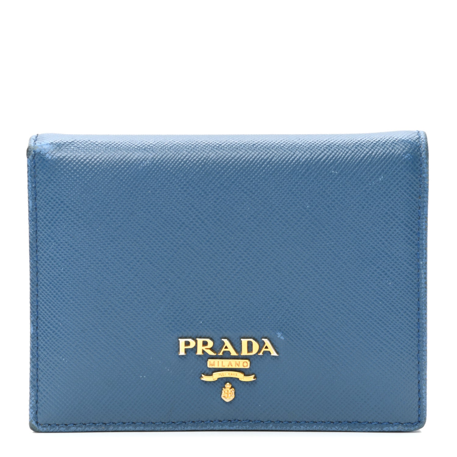 Prada Saffiano Metal Compact Snap Bi-Fold Wallet Cobalto 1 of 15