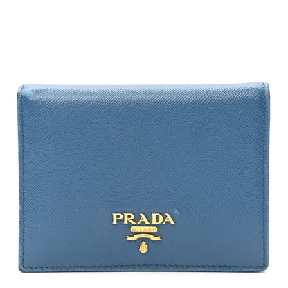 Prada Saffiano Metal Compact Snap Bi-Fold Wallet Cobalto 1 of 15