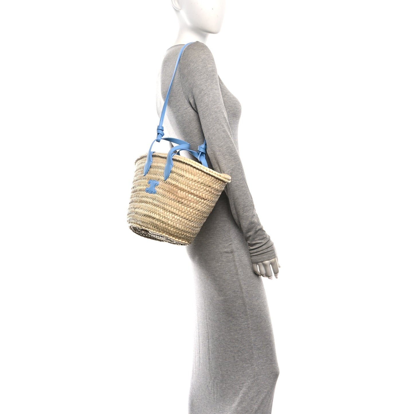 Raffia Calfskin Triomphe Medium Panier Soft Blue