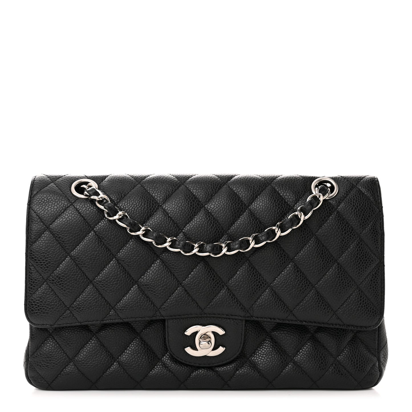 Caviar Quilted Medium Double Flap Black