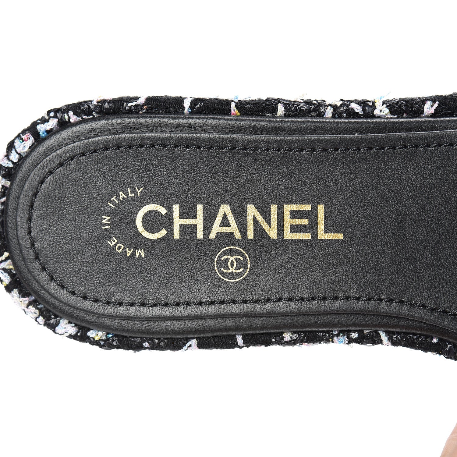 Chanel Tweed Lambskin CC Mules 38 Black White 7 of 8