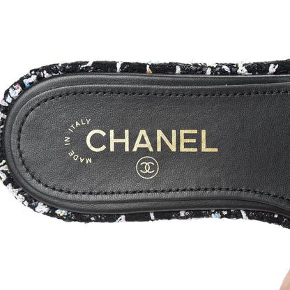 Chanel Tweed Lambskin CC Mules 38 Black White 7 of 8