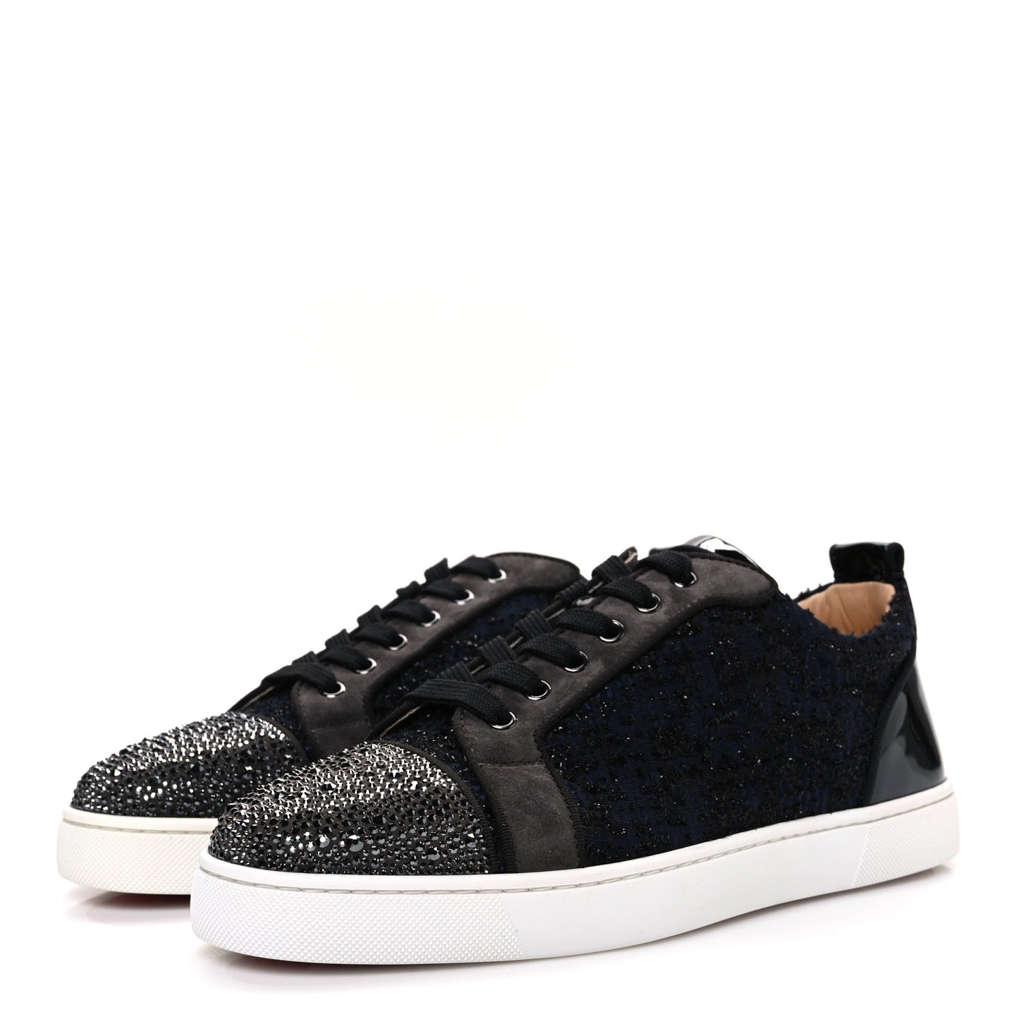 Calfskin Veau Velours Strass Mens Louis Junior Flat Sneakers 41.5 Version Reglisse
