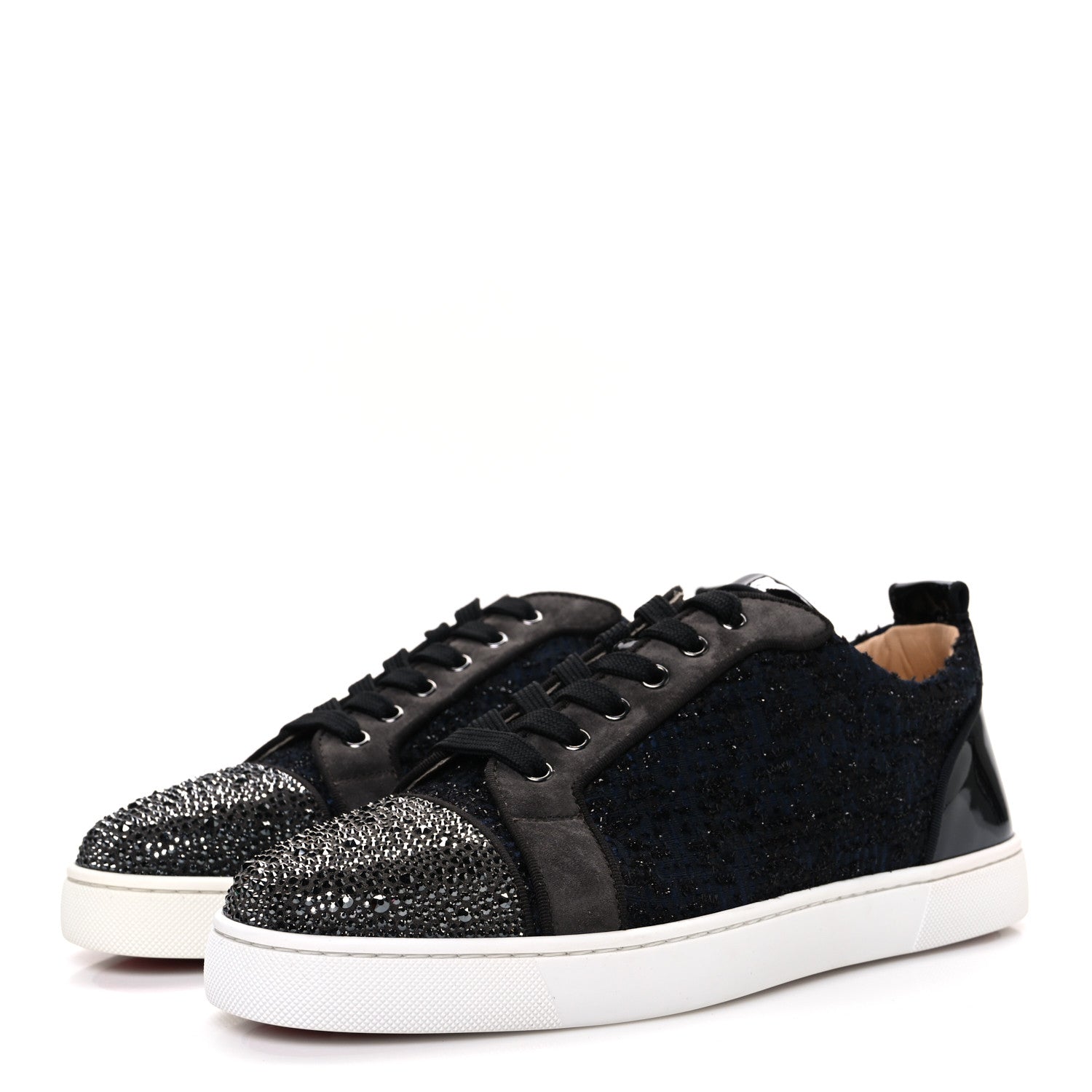 Christian Louboutin Calfskin Veau Velours Strass Mens Louis Junior Flat Sneakers 41.5 Version Reglisse 4 of 11