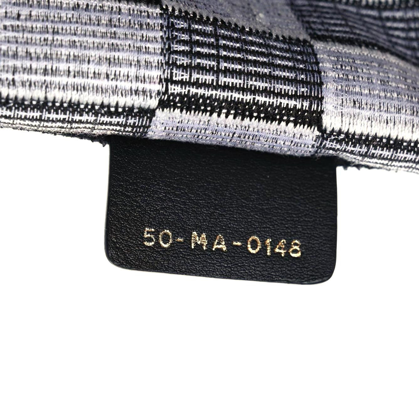 Canvas Embroidered Checkered Book Tote Black White