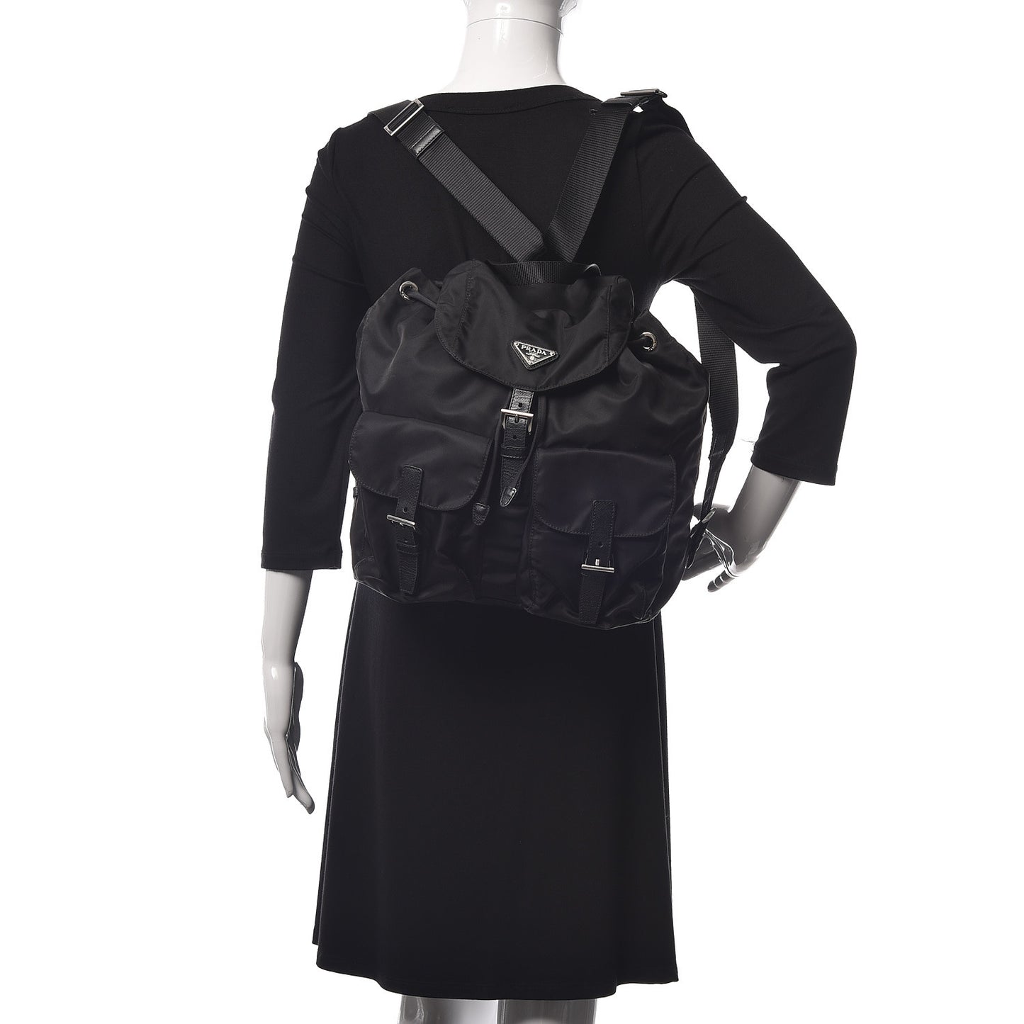 Tessuto Nylon Vela Saffiano Large Backpack Black