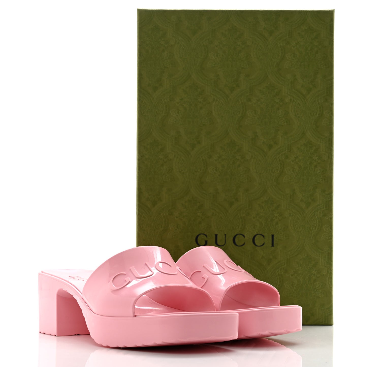 Rubber Gucci Logo Womens Platform 20/60mm Slide Sandals 36 Wild Rose