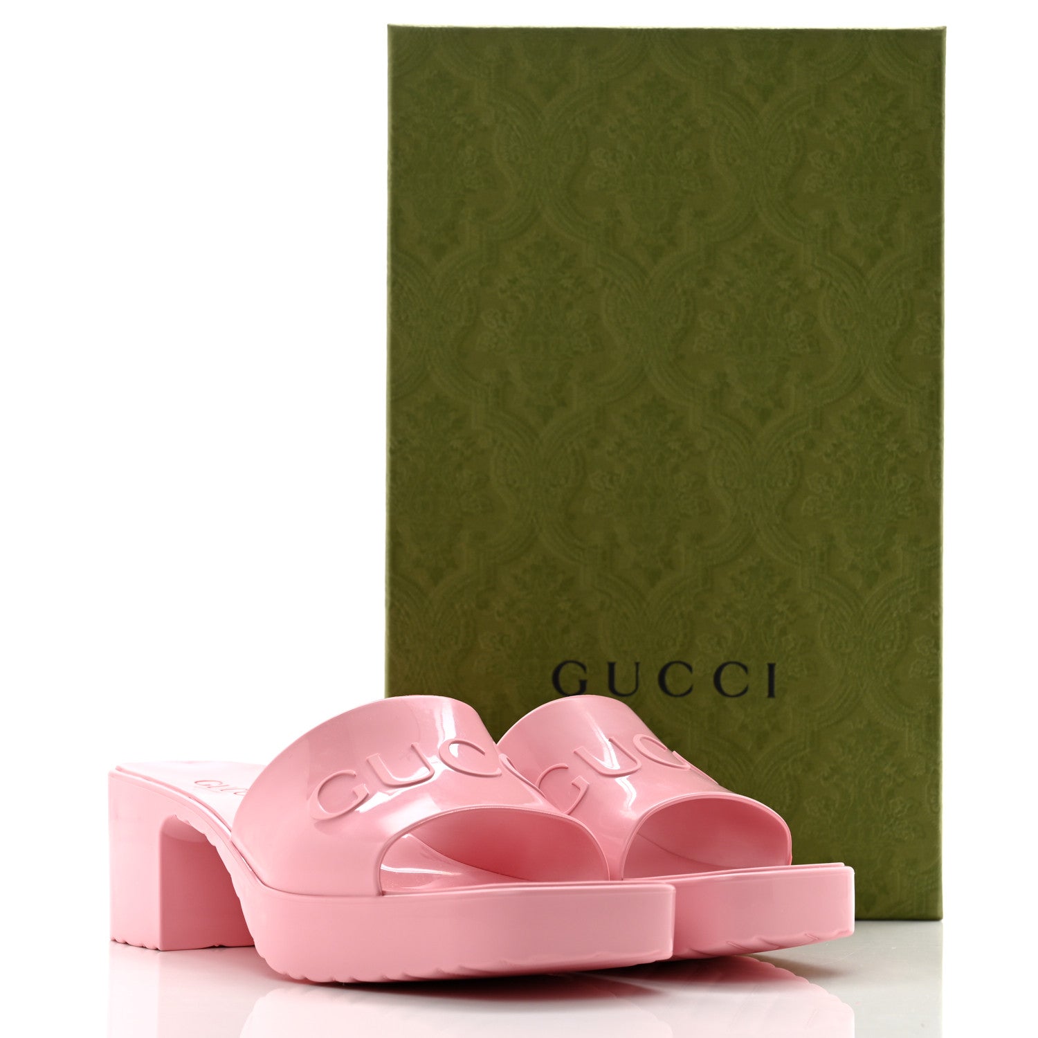 Gucci Rubber Gucci Logo Womens Platform 20/60mm Slide Sandals 36 Wild Rose 9 of 9