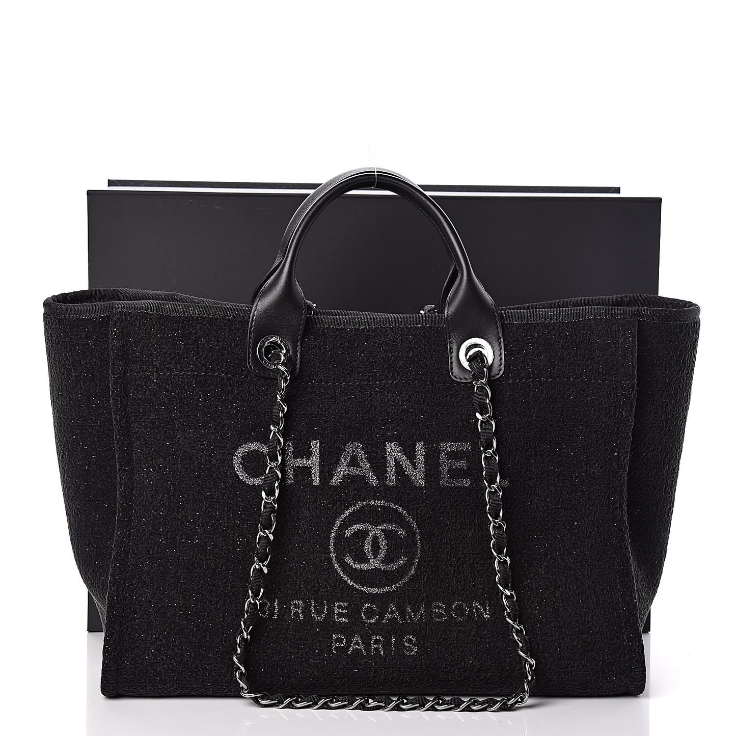 Lurex Boucle Medium Deauville Tote Black