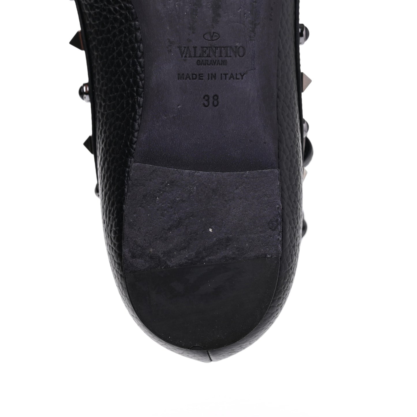 Pebbled Calfskin Onyx Rockstud Rolling Cage Ballerina Flats 38 Black