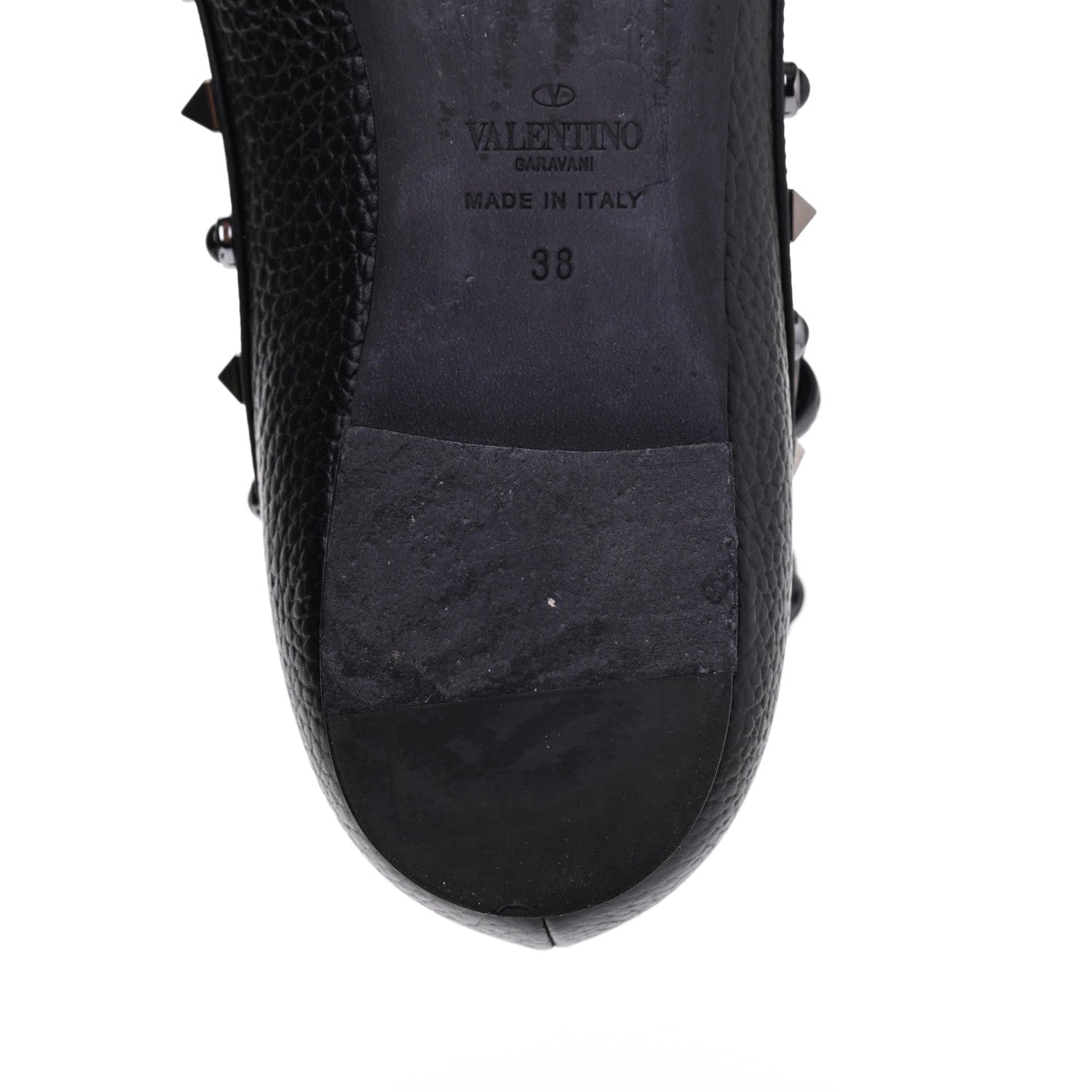 Valentino Garavani Pebbled Calfskin Onyx Rockstud Rolling Cage Ballerina Flats 38 Black 16 of 18