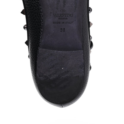 Valentino Garavani Pebbled Calfskin Onyx Rockstud Rolling Cage Ballerina Flats 38 Black 16 of 18