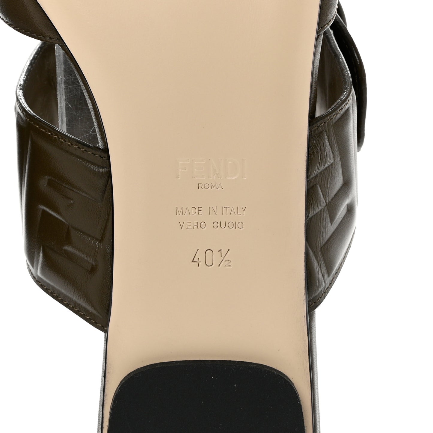 Vitello FF Embossed Buckle Flat Mules 40.5 Wood