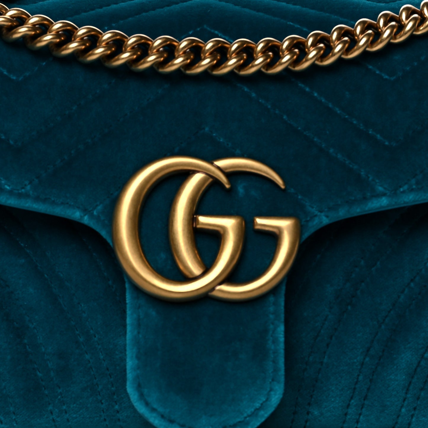 Velvet Matelasse Small GG Marmont Shoulder Bag Pavone Cyan