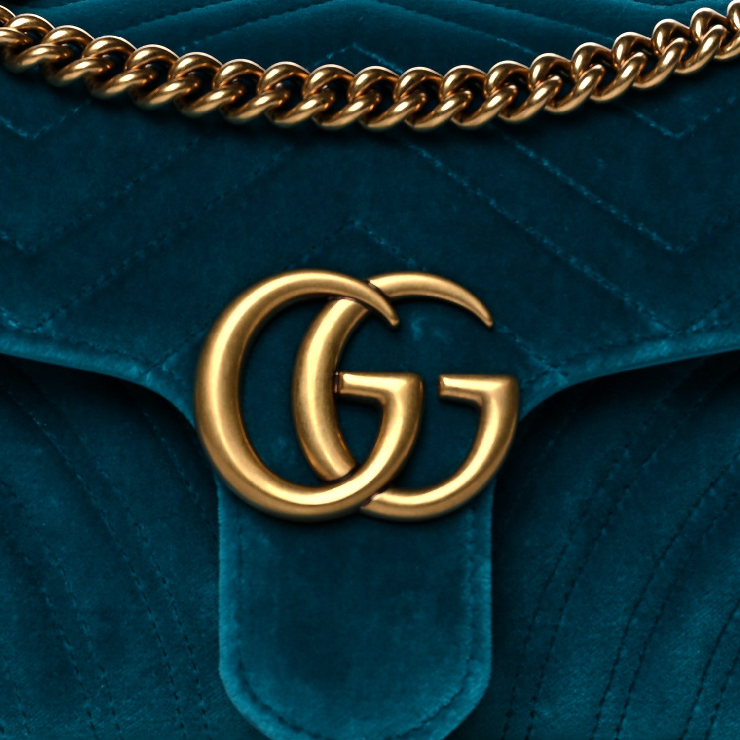 Gucci Velvet Matelasse Small GG Marmont Shoulder Bag Pavone Cyan 8 of 10