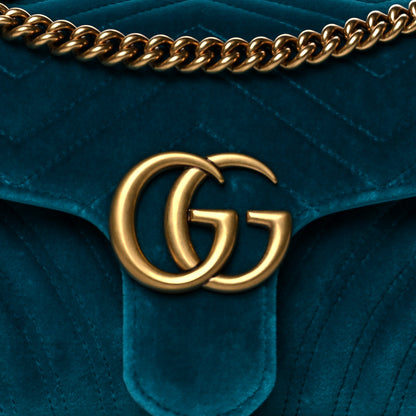 Gucci Velvet Matelasse Small GG Marmont Shoulder Bag Pavone Cyan 8 of 10