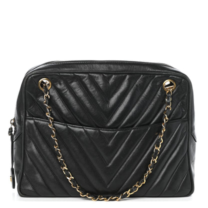 Chanel Lambskin Chevron Quilted Shoulder Bag Black 1 of 11
