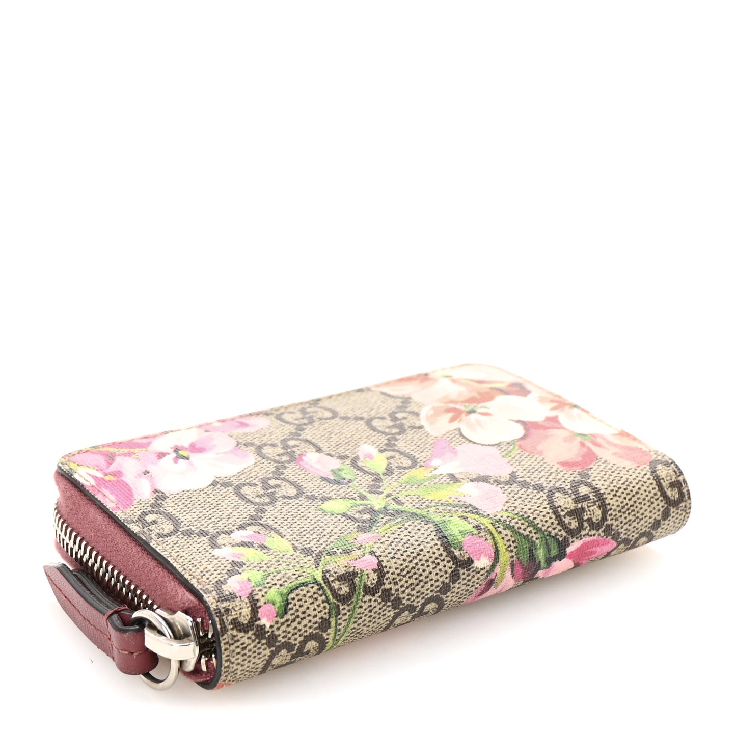 GG Supreme Monogram Blooms Zip Around Card Case Wallet Beige Multicolor Dry Rose