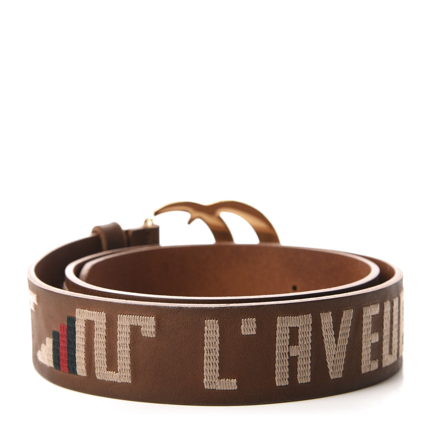 Faded Calfskin L'Aveugle Par Amour Embroidered Double G 40mm Belt 85 34 Cuir