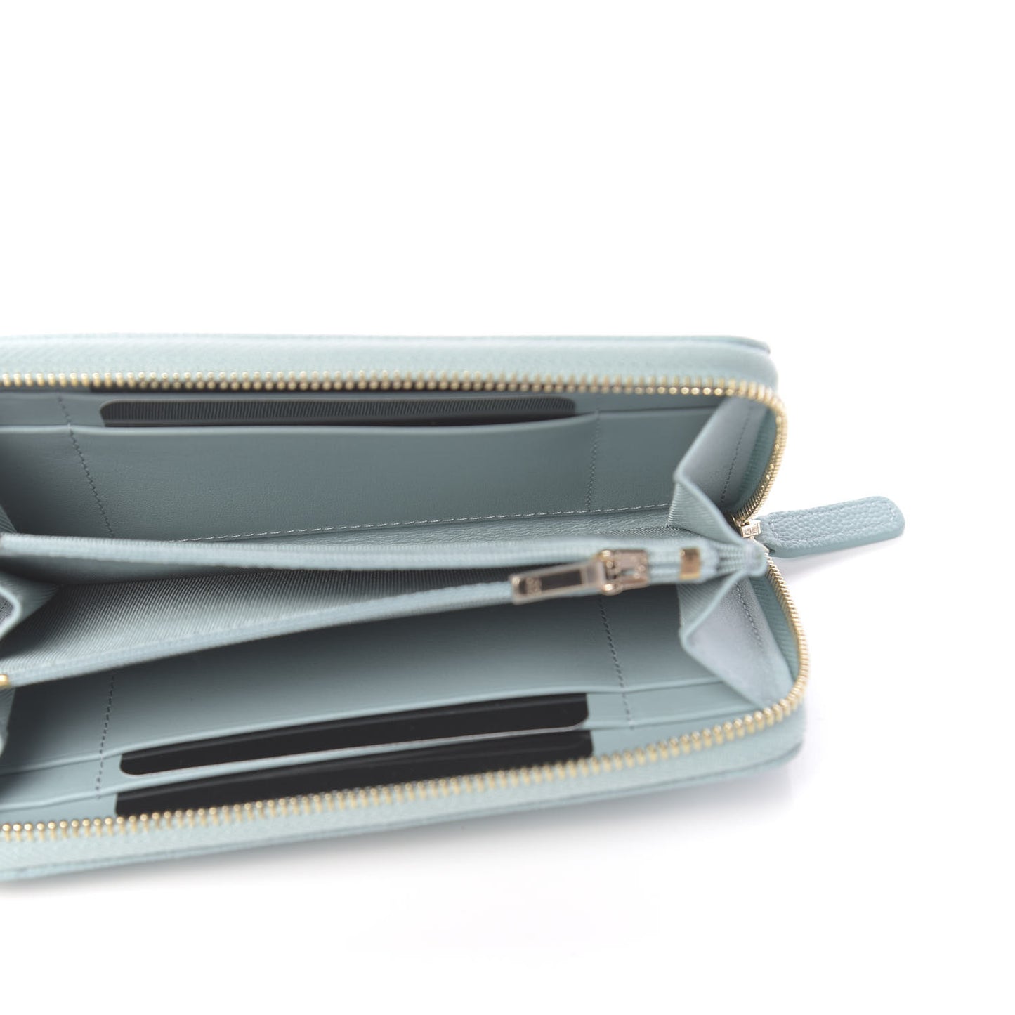 Caviar Quilted Medium Zip Around Wallet Light Blue