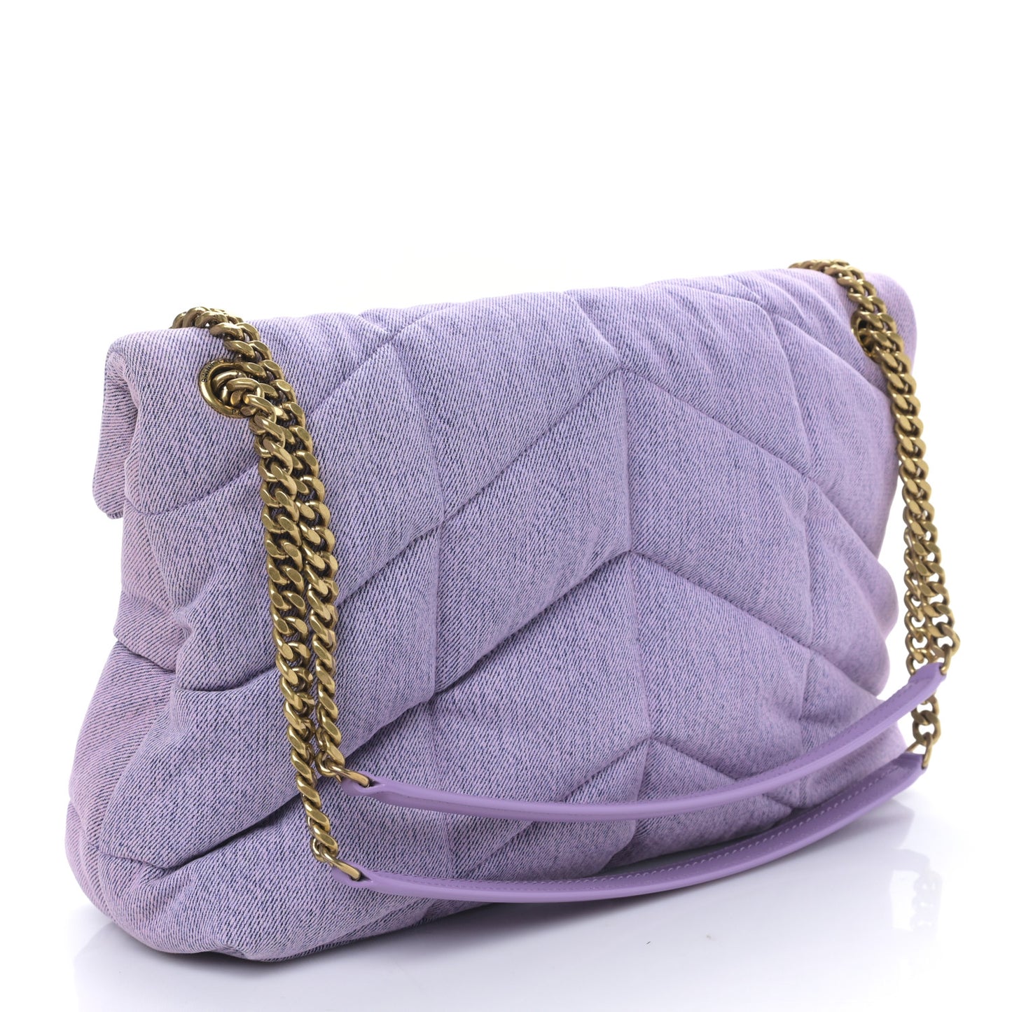 Denim Quilted Medium Loulou Puffer Monogram Chain Satchel Bleached Lilac