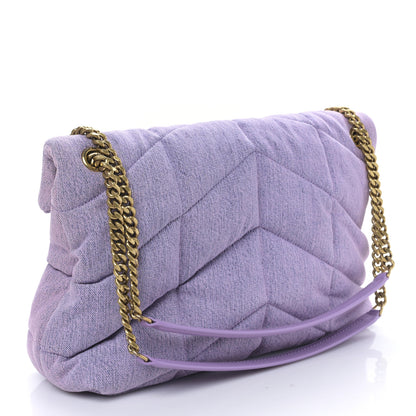 Saint Laurent Denim Quilted Medium Loulou Puffer Monogram Chain Satchel Bleached Lilac 3 of 8