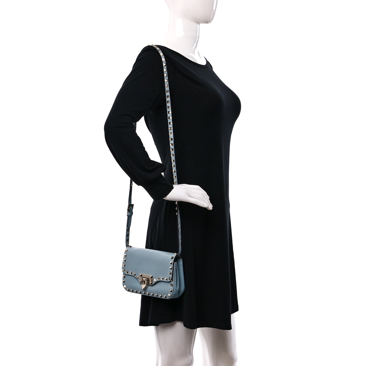 Valentino Garavani Vitello Mini Rockstud Flap Saddle Crossbody Bag Sky Sorbet 2 of 8