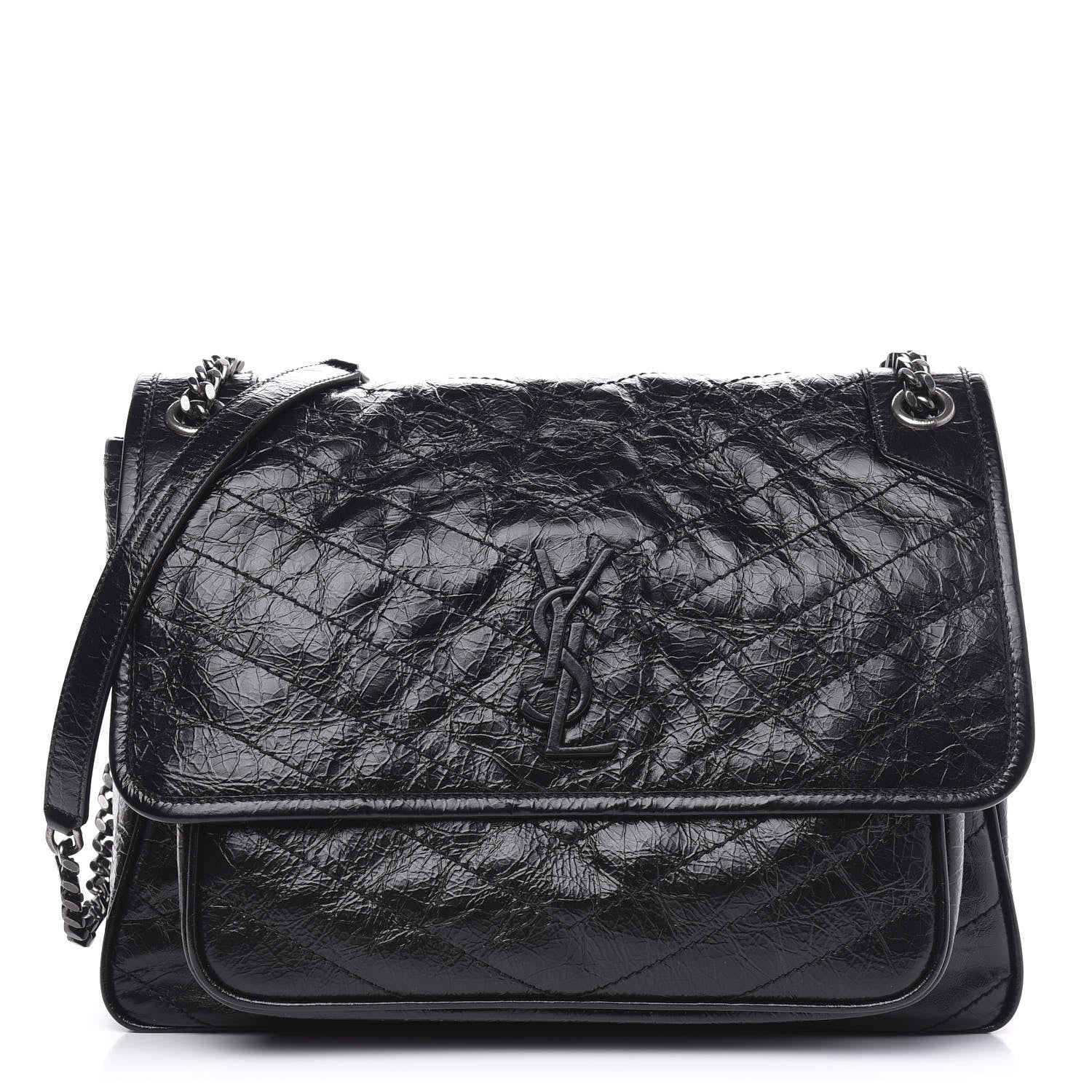 Saint Laurent Crinkled Calfskin Matelasse Monogram Large Niki Chain Satchel Black 1 of 24