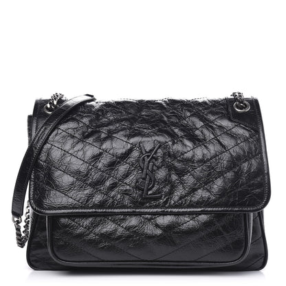 Saint Laurent Crinkled Calfskin Matelasse Monogram Large Niki Chain Satchel Black 1 of 24