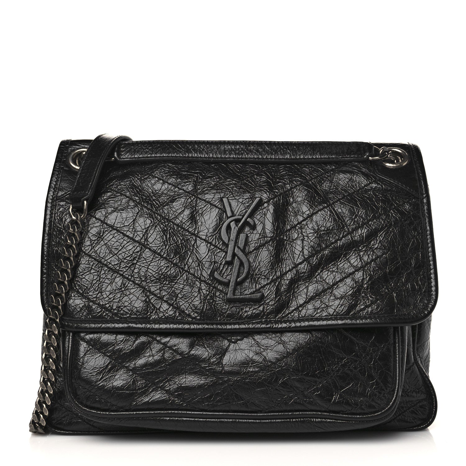 Saint Laurent Crinkled Calfskin Matelasse Monogram Medium Niki Chain Satchel Black 1 of 6
