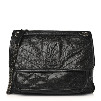 Saint Laurent Crinkled Calfskin Matelasse Monogram Medium Niki Chain Satchel Black 1 of 6