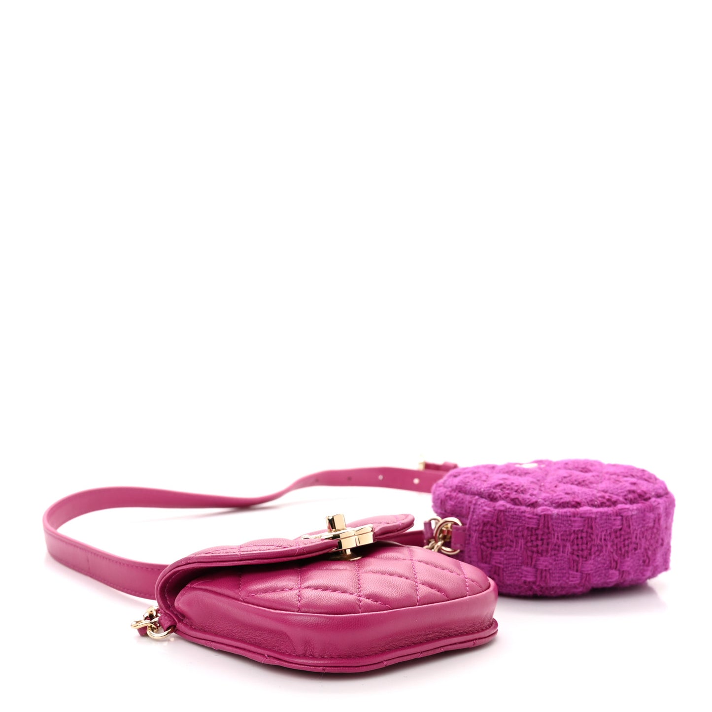 Tweed Lambskin Quilted Waist Bag With Coin Purse Fuchsia