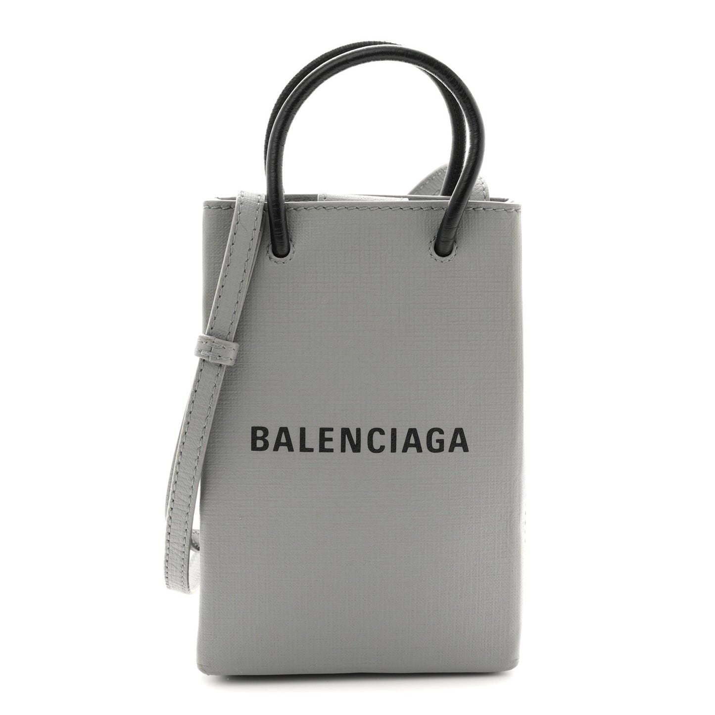 Squared Calfskin Logo Shopping Phone Holder Bag Balenciaga Grey